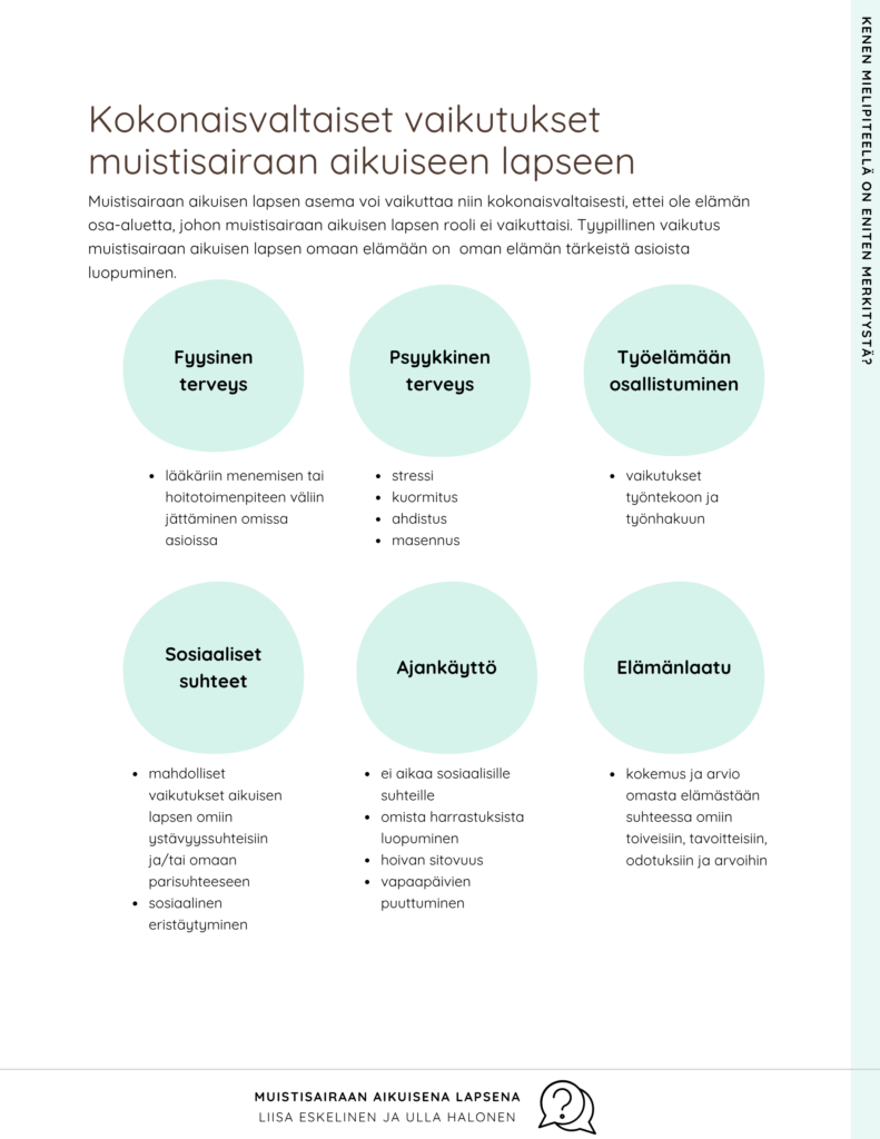 Kokonaisvaltaiset vaikutukset muistisairaan aikuiseen lapseen
